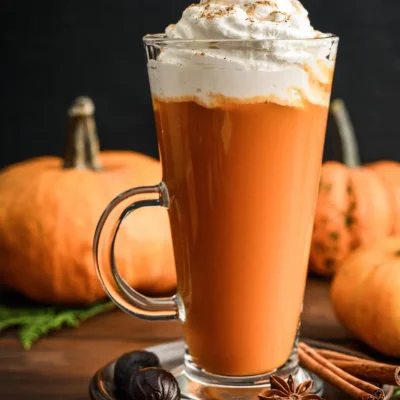 Bebida de café con especias y crema batida servida en copa de vidrio