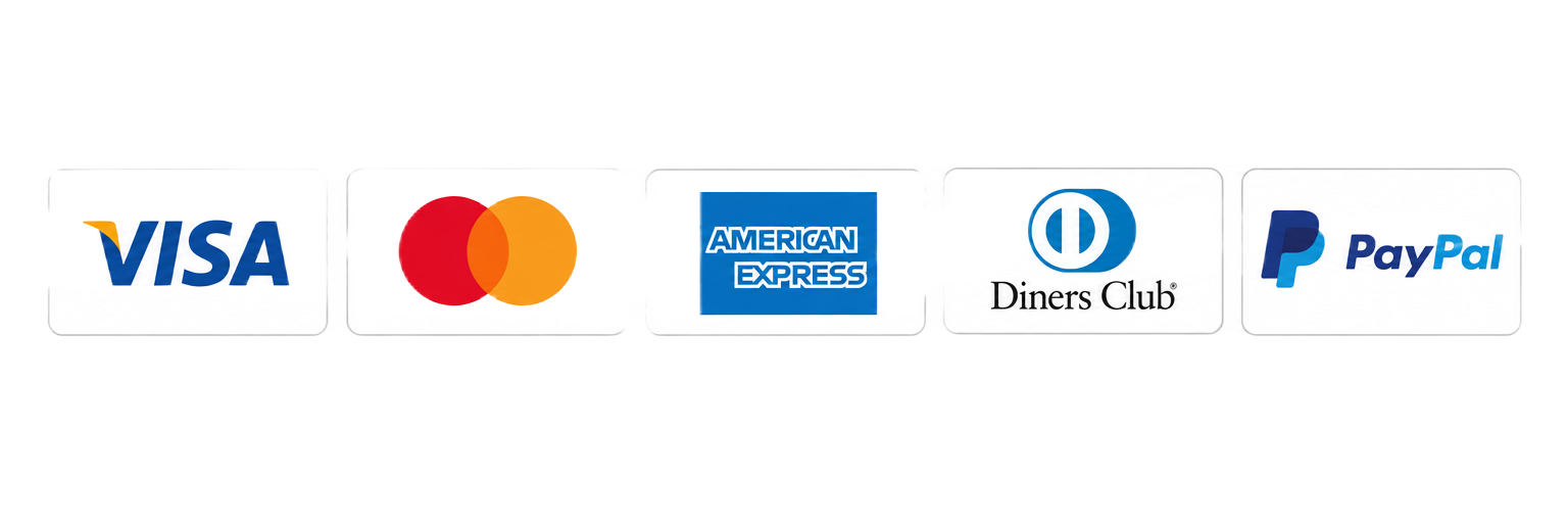 Métodos de pago aceptados: Visa, Mastercard, American Express, Diners Club y PayPal